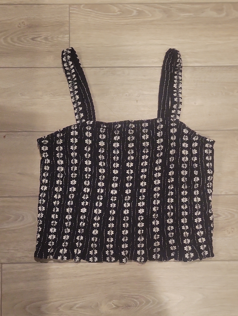 American Eagle Outfitters Black Floral Square-Neck Tank